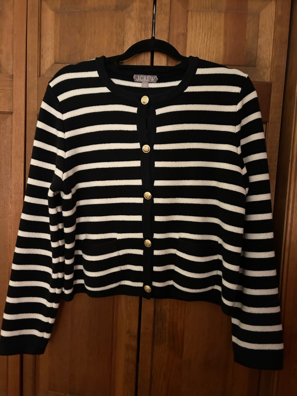 J. Crew Women’s L Preppy Classic Minimalist Striped Black White Emilie Cardigan - Picture 2 of 16